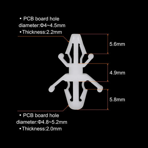Rock Solid Nylon Pcb Board Isolation Column detail showing dimensions, height 4.9mm, designed for circuit board standoff clips.