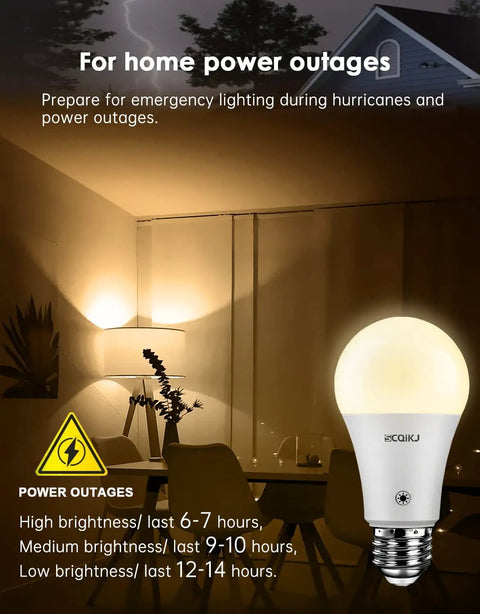 Scene with Rechargeable LED Light Bulb with Battery Backup and Remote Control, illuminating a room during power outages