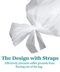 Heavy Duty Cold Brew Coffee Filter Bags 100 Pack No Fuss Disposable Brewing Sacks with secure drawstring straps showcased.