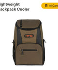 Front view of Lightweight 15 Can Backpack Cooler Insulated Bag Olive Green For Men And Women, with zippered pockets.