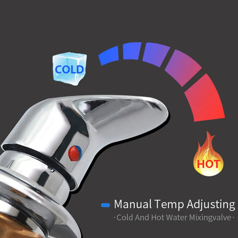 Slick Brass Shower Valve One Way Diverter Tap With G1/2 Cold Hot Water Mixer For Bathroom showing temperature adjustment with cold and hot indicators.