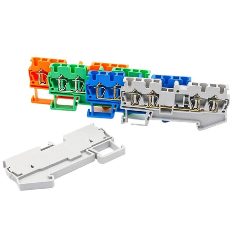 Ten Pack DIN Rail Terminal Block 4 Wire 2.5mm2 Spring Clamp Connector 300V ST 2.5 Quattro Green Heavy Duty For Industrial Control Panels
