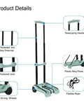 Diagram showing parts of 100 Lbs Capacity Foldable Cart With Wheels Lightweight Folding Utility Cart, including handle, wheels, and panel.