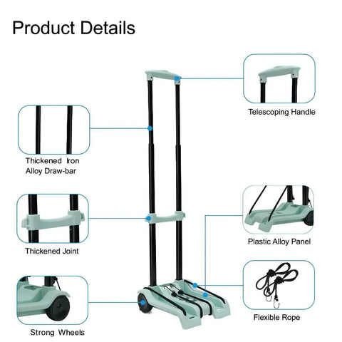Diagram showing parts of 100 Lbs Capacity Foldable Cart With Wheels Lightweight Folding Utility Cart, including handle, wheels, and panel.