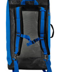 Back view of Azul 65L Mesh Backpack For Scuba Gear With Full Top Zipper Access, showing shoulder straps and recycled polyester 600D material.