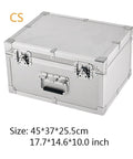 Durable Aluminum Hard Tool Box With Removable Foam Insert Portable Storage Briefcase for home garage car trunk and workshop equipment, silver box with lock latches, dimensions 17.7x14.6x10.0 inches.