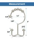 Double Glide Shower Curtain Hooks Set Of 12 Stainless Steel Rust Proof Nickel Finish with detailed measurements diagram
