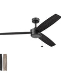 52 Inch Indoor Outdoor Ceiling Fan Without Light With Pull Chain Dual Mount For Big Spaces Matte Black Finish With Ebony And Gray Teak Look Blades Reversible For Year Round Comfort