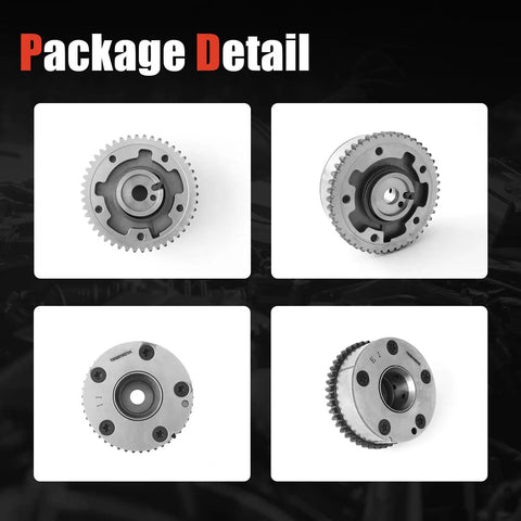 Pro Grade VVT Cam Sprocket And Timing Phaser Kit For 2011-2017 Nissan Juke close-up of intake and exhaust gears from different angles