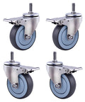 Heavy Duty Swivel Caster Wheels With Brakes For Furniture And Workbench Carts, M Threaded Stem Castors, 4 Pack shown vertically
