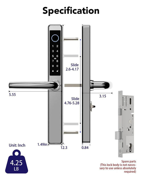 Smart Fingerprint Door Lock With Keypad For Front Door, Childproof Deadbolt To Prevent Escape, IC Card Access, Silver Finish