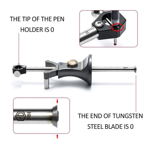 Killer Wheel Marking Gauge And Slick Woodworking Scriber Kit For Pro Carpenters with tungsten steel blade and pen holder detail.