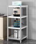 Top Grade Rust Proof Stainless Steel Shelving System With Four Tier Heavy Duty Storage Rack for kitchen holding pots and containers.