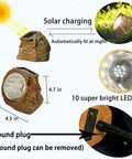 Diagram of Solar Powered Rock Lights Outdoor Dope 2 Pack With 10 LED Waterproof Stones, showing dimensions and solar charging process.