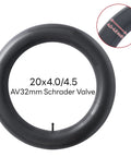 Self Sealing And Self Healing 20x4.0-4.5 Fat Bike Inner Tube With AV32mm Schrader Valve displayed with size details