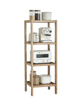 Slick Four Tier Bamboo Shelf Freestanding Bathroom Storage Rack Corner Organizer Tight Squeeze Space Saver Vertical Display for toiletries and essentials, 38.6 inches tall.