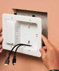 Low Profile TV Bridge Kit For Shallow Walls 8x5 Box Fits 1/2 Inch Or 5/8 Inch Drywall White being installed in wall