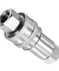 Top Tier Heavy Duty Hydraulic Quick Connect Coupler M16x1.5 Female Thread Fitting Carbon Steel High Pressure Auto Lock Seal Slick Push Mechanism No Leak Boss For Rigged Up Jobsite Equipment And Tool Accessories Made To Last Durability, silver hydraulic quick connect coupler with threaded female end