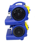 Stacked heavy duty air movers and carpet dryers with three quarter HP motor delivers 2800 CFM and durable housing, side view.