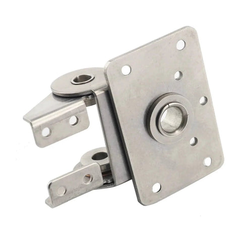 Stainless steel bilateral damping torque hinge with square mounting plate and rotating arms, 1 piece.