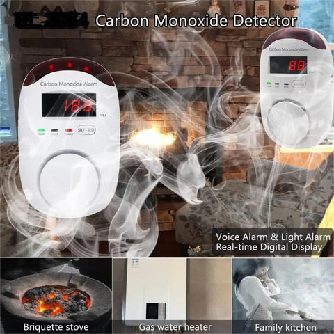 Plug In Carbon Monoxide Alarm With LED Display And Voice Alert in smoky room, LED displays CO levels, ideal for family safety