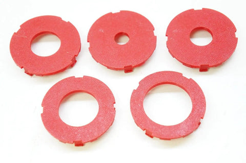 Premium Router Table Insert Ring Set With Five Zero Clearance Inserts For Dead Nuts Alignment And Slick Routing, red polymer rings.