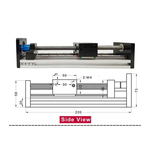 16Mm Ball Screw Linear Rail Guide 500Mm Sliding Motion Workbench For Cnc DIY Projects Low Noise Wear Resistant Steel Balls detailed side view with dimensions