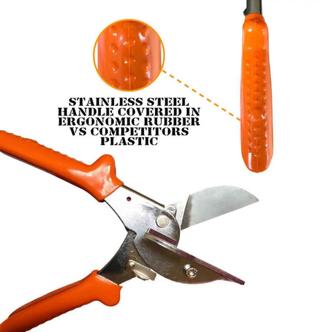 Multi Angle Miter Cutter With Spare Blade Handy Scissors Multipurpose Tool showing stainless steel blades and rubber grip handle.