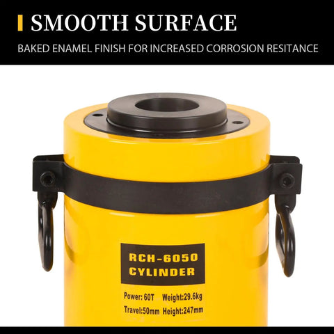 Built Tough 60 Ton Hollow Hydraulic Ram Cylinder Jack With Zero Hassle Auto Reset And Smooth Two Inch Stroke For Heavy Duty Trade Projects And Reliable Portable Power Jacks That Definitely Get The Job Done Fast