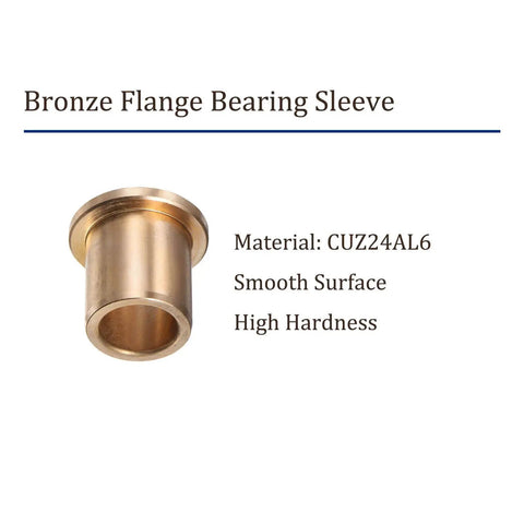 Two Pack Bronze Flange Bearing Sleeves 15mm Bore 21mm OD 25mm Flange Thickness Self Lubricating Bushings For Heavy Duty Industrial Machinery And Equipment Durable Quiet Wear Resistant, bronze flange sleeve close-up
