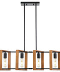 35.4 Inch Kitchen Island Lighting Dope Four Light Farmhouse Chandelier In Black Modern Pendant Lighting For Dining Room And Pool Table Area With Wood And Matte Black Metal Finish