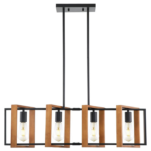 35.4 Inch Kitchen Island Lighting Dope Four Light Farmhouse Chandelier In Black Modern Pendant Lighting For Dining Room And Pool Table Area With Wood And Matte Black Metal Finish
