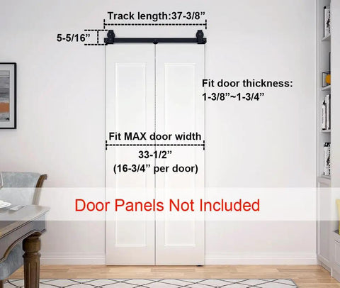 37 Inch Bifold Sliding Barn Door Hardware Kit For Closets, Bi-Fold Track System Fits Up To 33.5 Inch Wide Doors, hardware shown