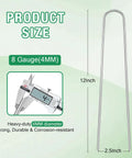 Diagram of Heavy Duty 12 Inch 8 Gauge Galvanized Landscape Staples, shows 8 gauge, 12 inch length, U shape, 4mm diameter.