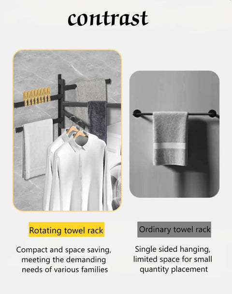 Rotating Towel Rack For Bathroom Kitchen And Balcony, Space Saving Over The Door Towel Holder, Durable Outdoor Poolside