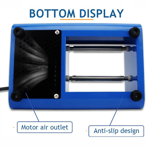 Bottom view of Electric Rock Tumbler Kit With Leakproof Rubber Barrel Quiet Motor Easy Settings showing motor air outlet and anti-slip design.