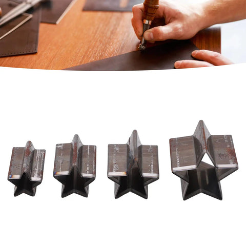 Leather Die Set For Cutting Pentagrams In Four Sizes With Star Shape Transfer Punches Box Included For Easy Carry Handy Hollow Punch Tools For Crafting Scrapbooking And DIY Projects displayed on table.