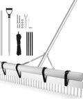 Floating Lake Weed Rake With 134 Inch Extension Handle And 20 Foot Rope, 36 Inch Aluminum Heavy Duty Pond Rake with assembly tools