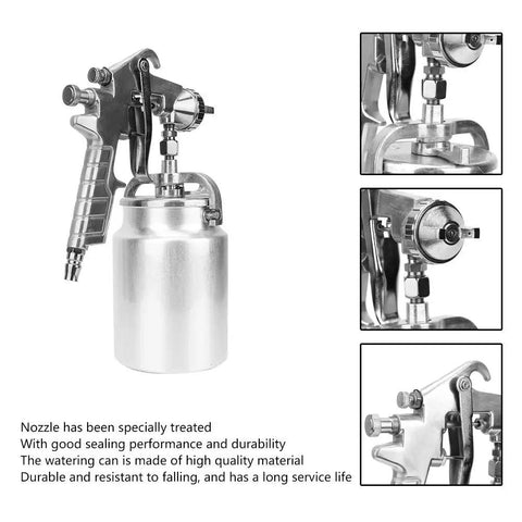 Premium Pneumatic Paint Spray Gun Featuring 2.0 Mm Suction Feed Nozzle with 1000CC cup for smooth finishes and reduced wrist strain.