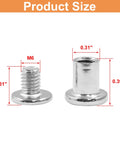 Straight Up Premium M6 X 8mm Screw Post Binding Screws For Leather Crafting And Bookbinding With Hex Key, Set Of Twelve Rust Proof Stainless Steel Fasteners, showing size and dimensions.