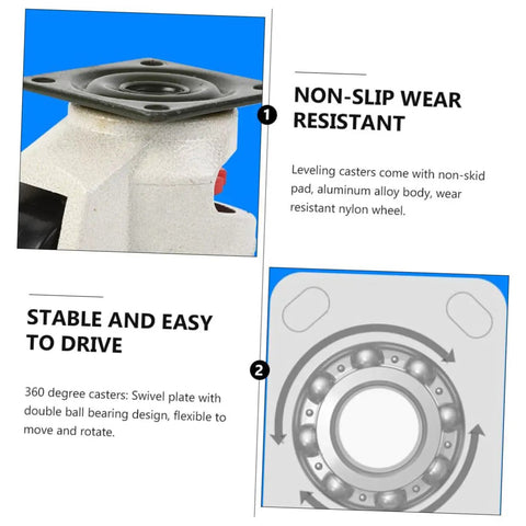 4-Piece Heavy Duty Swivel Caster Set 3 Inch With Plate Mounts Built Tough Adjustable Leveling Wheels For Workbenches Industrial Equipment And Transport Nylon Wheels On Rugged Aluminum Bodies, 3-inch nylon wheel close-up