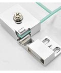 Close-up of rotating concealed hinges for glass cabinet doors 4 pack easy install hidden door hardware with protective gasket.
