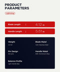 Product specifications for Lightning Washer System Butterfly Balisong Trainer with 6061 aluminum handle and zen pins.