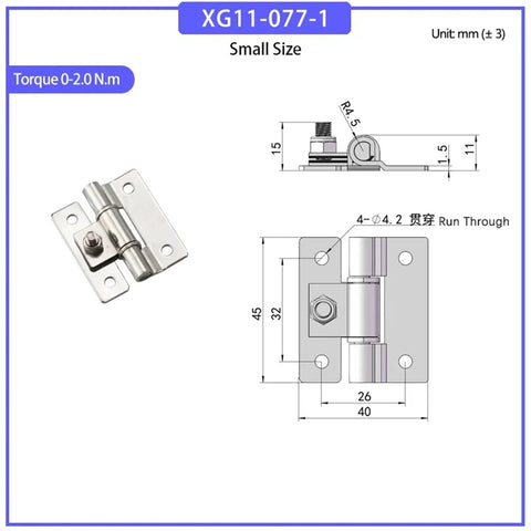 Adjustable torque hinge in stainless steel, small-size mounting hardware for industrial automation equipment (1 piece)