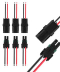 Heavy Duty 14AWG Waterproof Weather Pack Wire Harness Connector Kit With 3 Sets Of 2 Pin Connectors Pre Crimped 10cm Tinned Copper Leads PA66 Nylon Housing 0.24 Inch Hole Operating From Minus 40C To 125C, 3 connector pairs