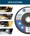 Pro Grade Jumbo Zirconia Type 29 Flap Discs For Angle Grinder 7 Inch Diameter with application examples for deburring and grinding.