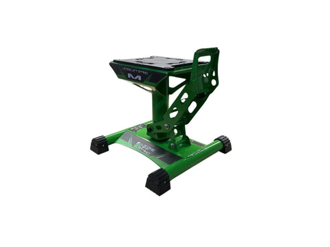 Green Dirt Bike Lift Stand For Off Road Rides, Lightweight Yet Beefy Carbon Steel, Ultra Stable Center Post, Universal Fit For All Dirt Bikes