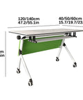 Heavy Duty Folding Computer Desk With Flip Top Layout And Four Sleek Rolling Casters, dimensions 120/140cm x 75cm, versatile mobile design.