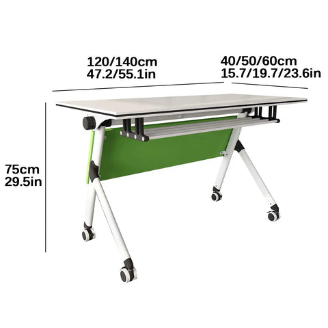 Heavy Duty Folding Computer Desk With Flip Top Layout And Four Sleek Rolling Casters, dimensions 120/140cm x 75cm, versatile mobile design.