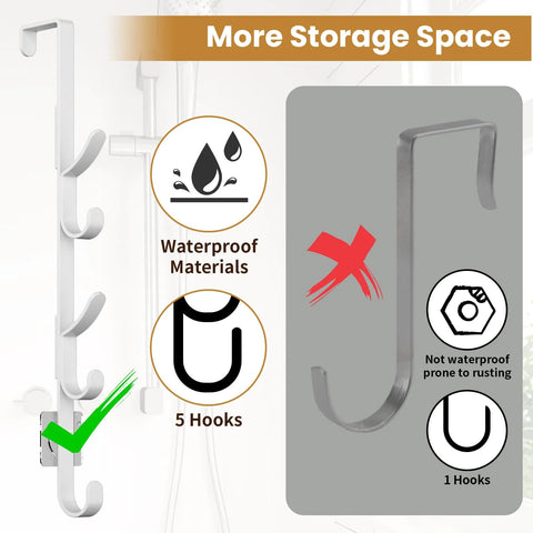 Diagram showing Metal Over The Door Hooks For Hanging And Organizing Purses Coats Hats Towels And Clothes Ideal For Bathroom Closet And Shower.